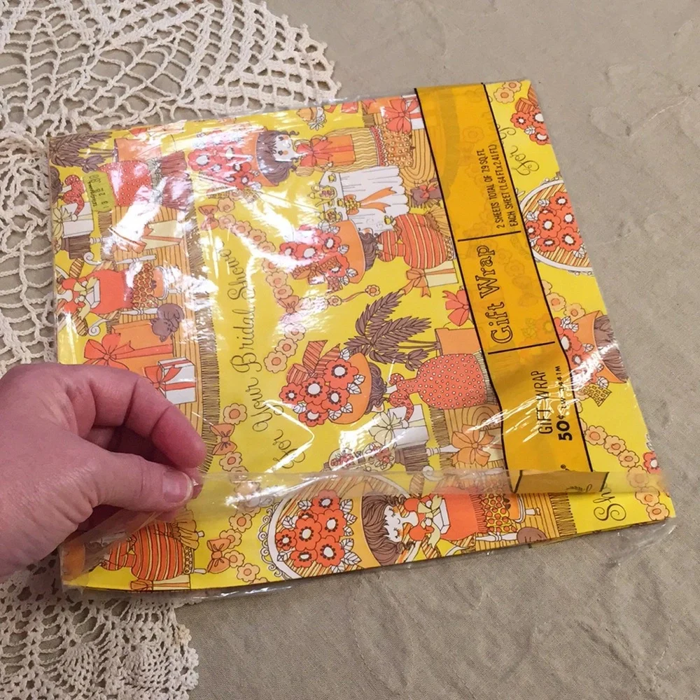 Vintage 1970s Bridal Shower Gift Wrap Paper Tea Party Kitties